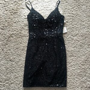 GB Black Sequin Beaded Cocktail Prom Dress Sz 11 NWT laced up back